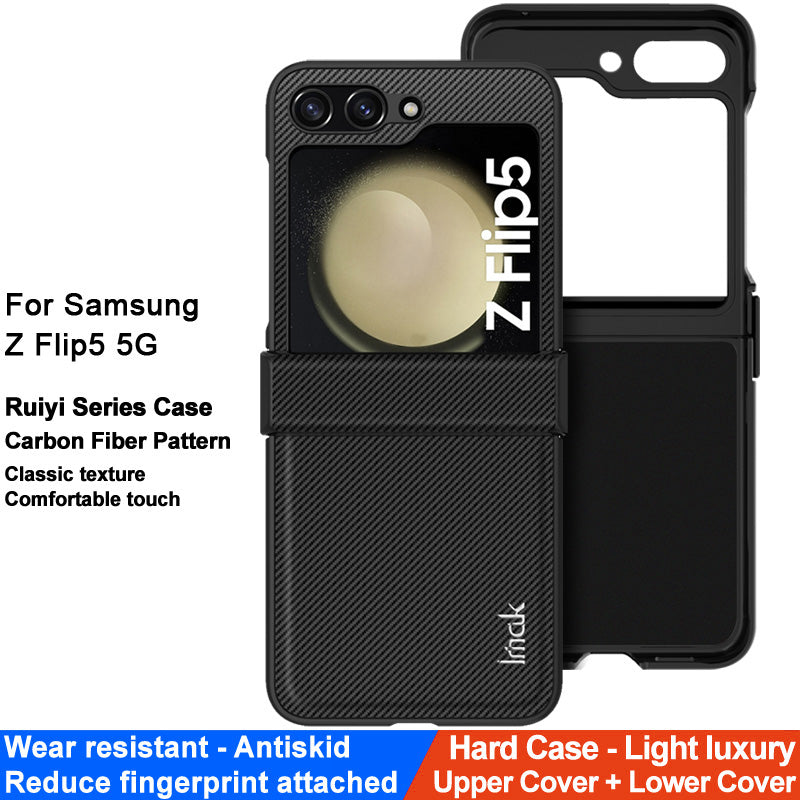 IMAK Ruiyi Series til Samsung Galaxy Z Flip5 5G telefoncover Carbon Fiber Texture PC + PU læder telefoncover IMAK Ruiyi Series til Samsung Galaxy Z Flip5 5G telefoncover Carbon Fiber Texture PC + PU læder telefoncover